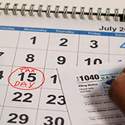 Calendar showing tax deadline