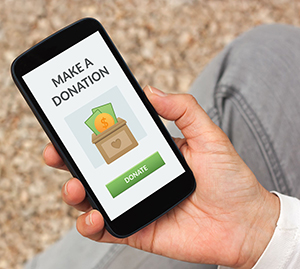 Make a Donation words on a Cell Phone Screen